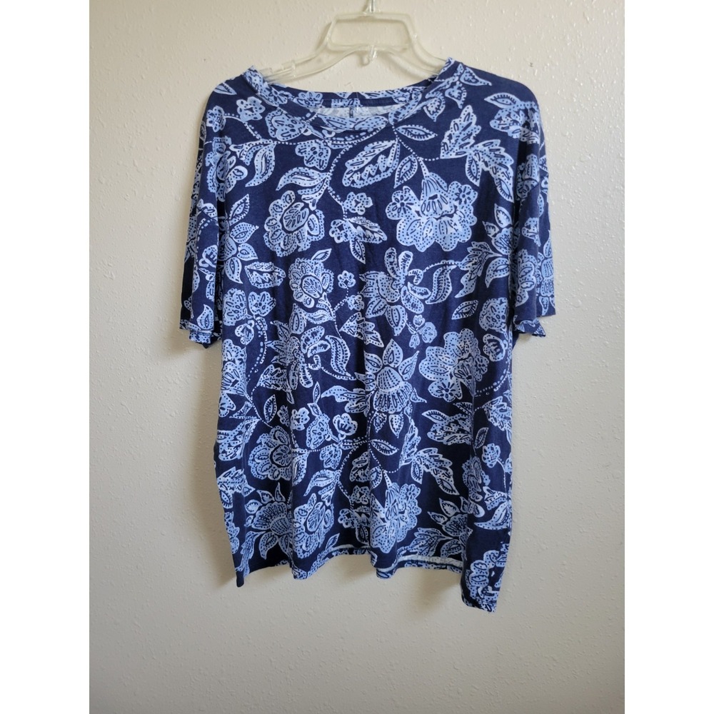Free People We The Free Nina Floral Tee Small Indigo Blue Oversized Boho